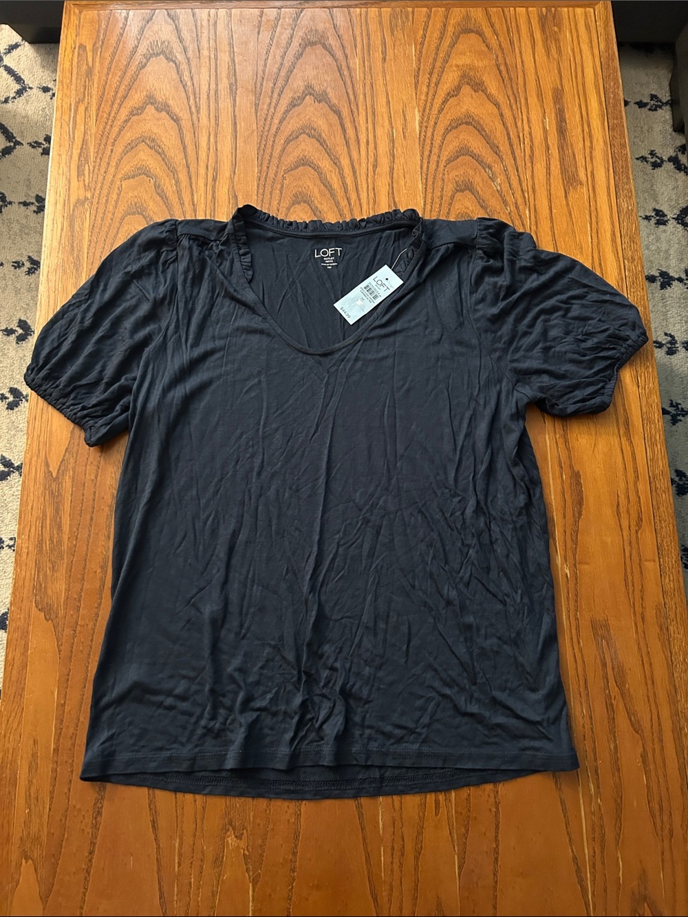 LOFT Navy Blue V-Neck Short Puff Sleeve Tee